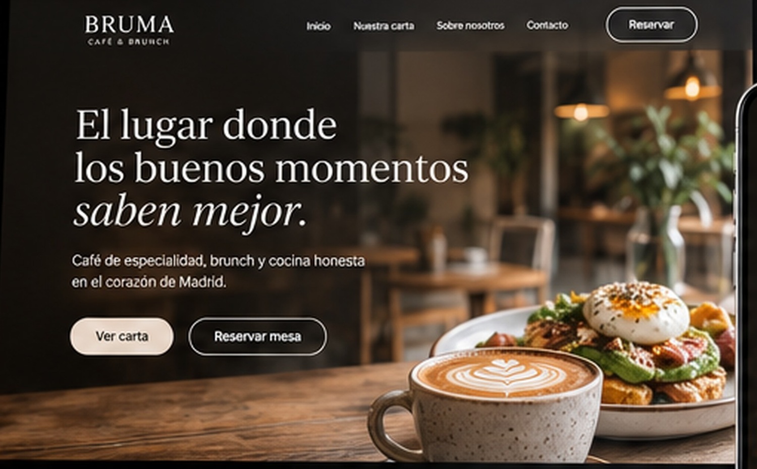 Ejemplo de web de una cafetería moderna en MacBook